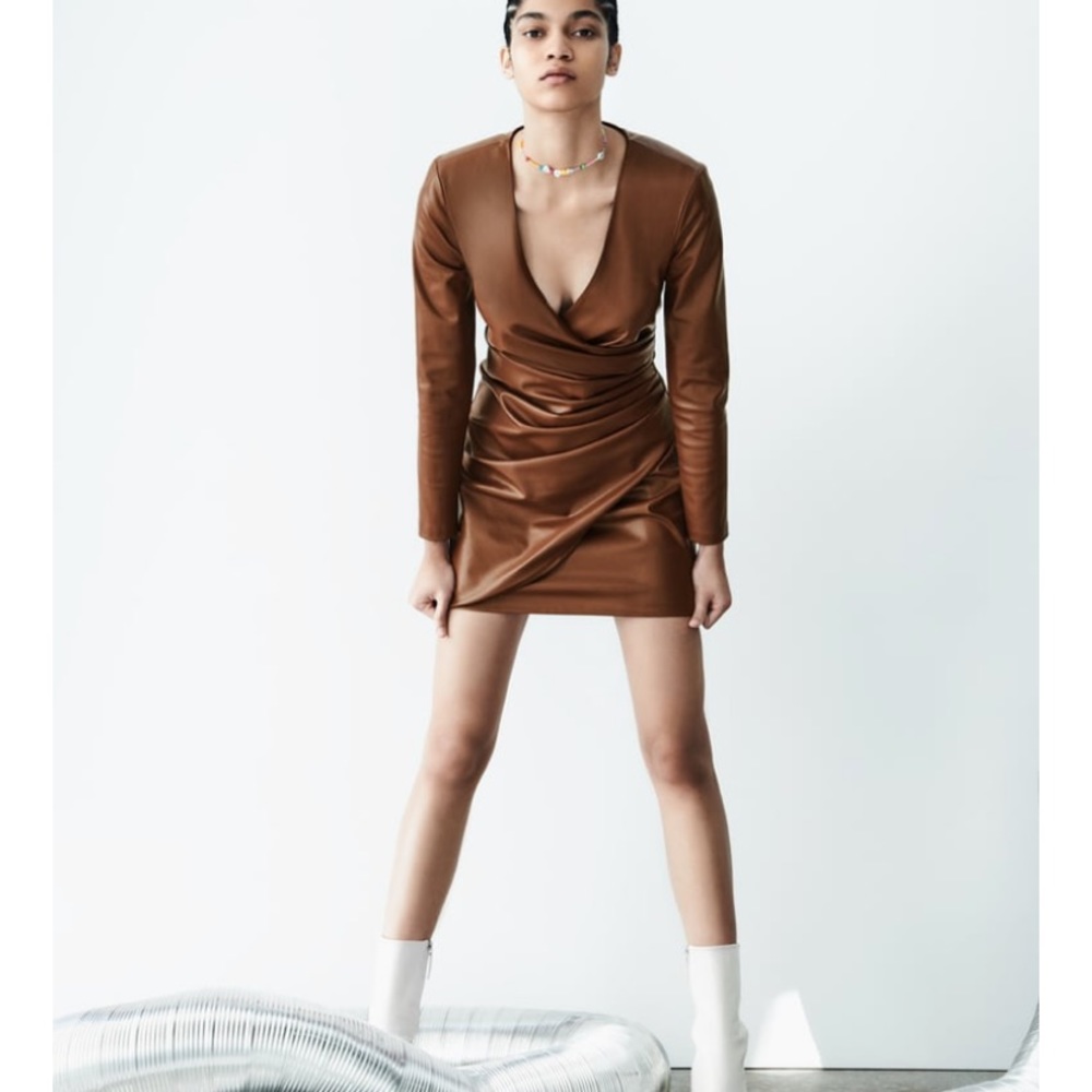 Woman Zara leather wrap dress